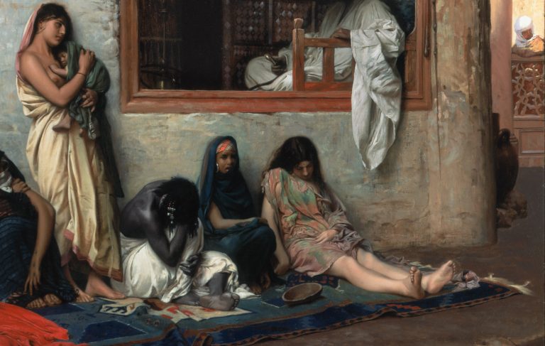 Verkauf von Frauen und Kindern auf einem mittelalterlichen Sklavenmarkt