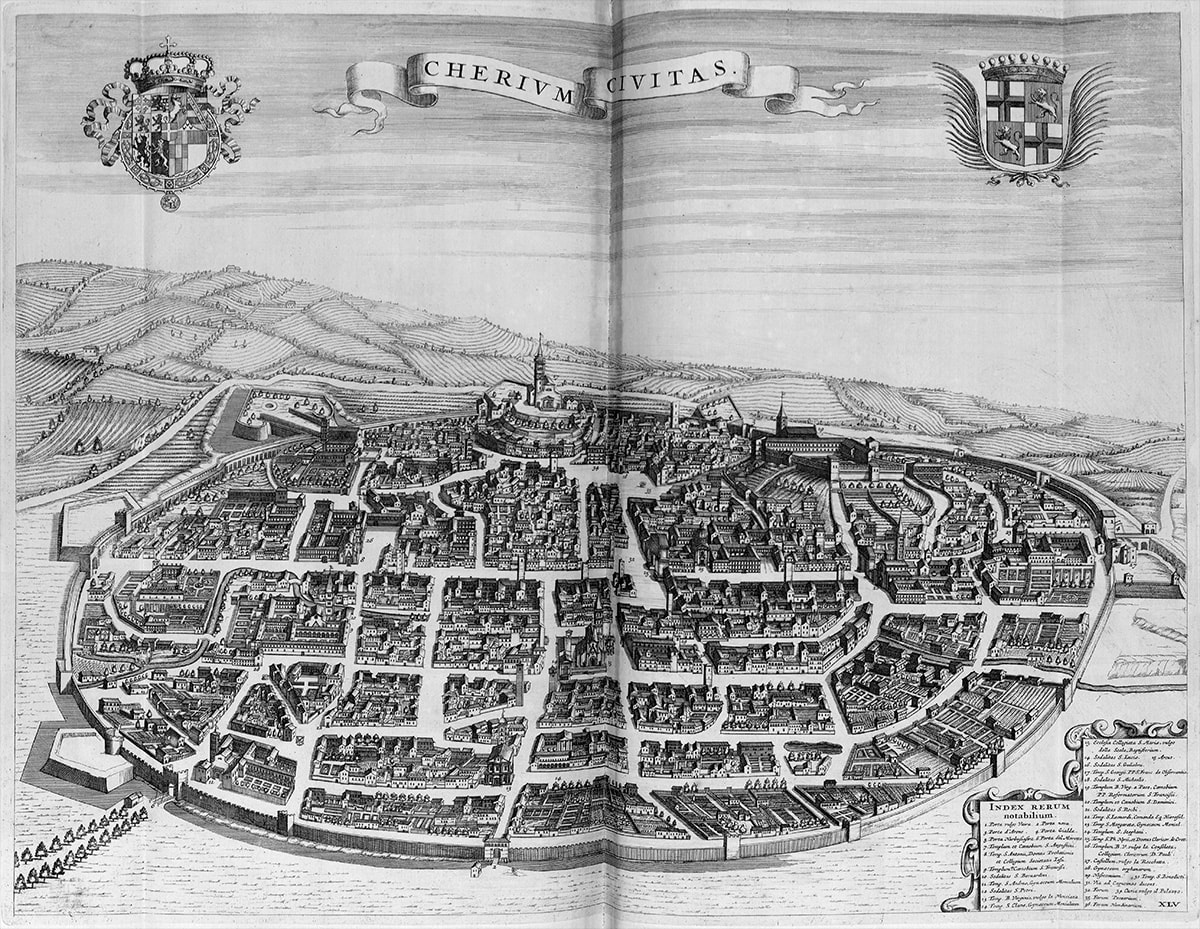 Historische Darstellung von Chieri bei Turin, Norditalien